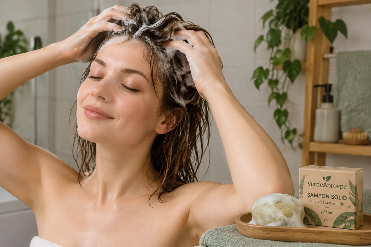 aplicarea corectă a șamponului solid pe scalp sensibil