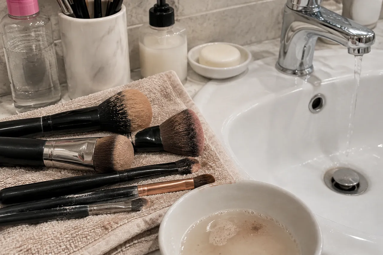 igiena pensulelor de machiaj și acumularea reziduurilor cosmetice